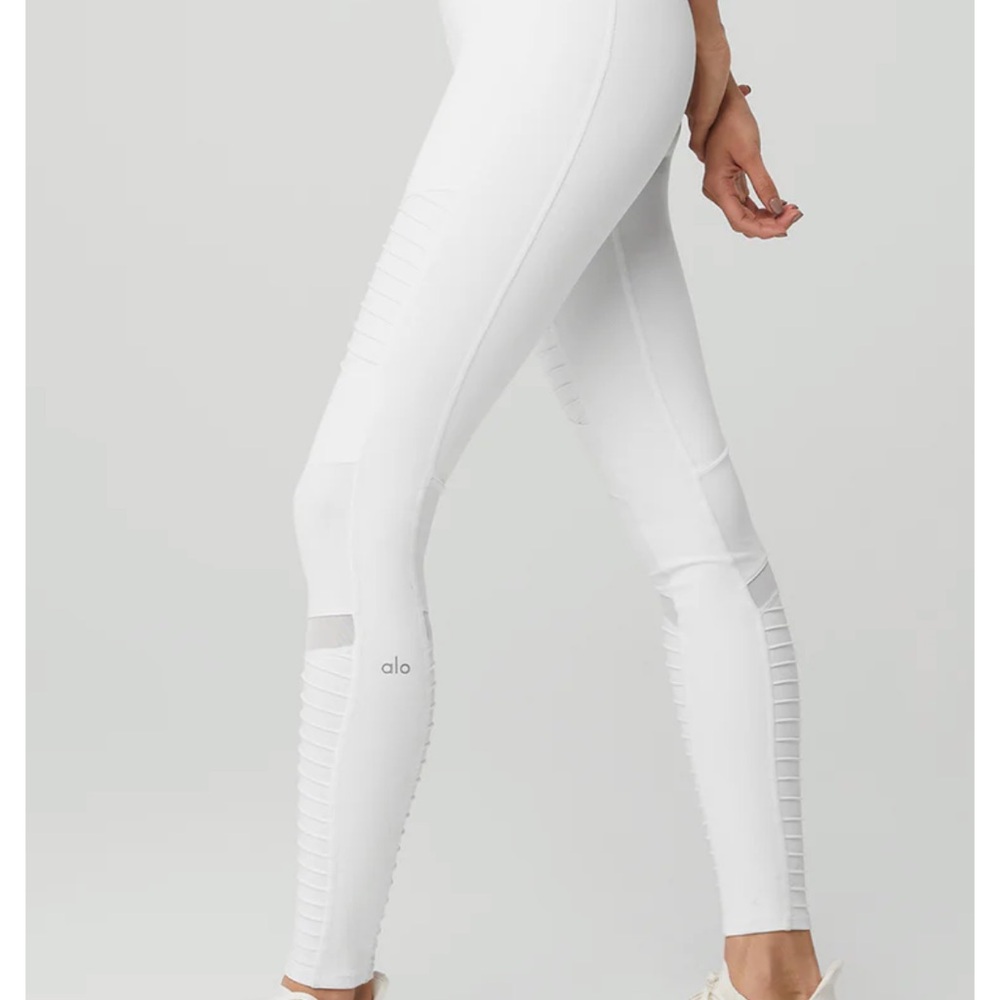 ALO Yoga High Waist Moto White Leggings